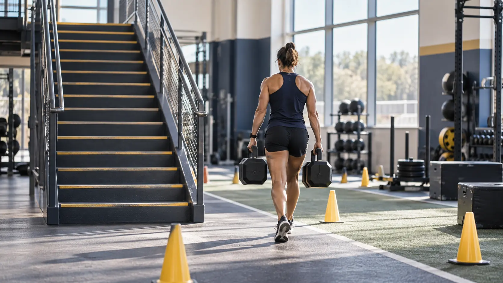 Athlete preparing on a generic indoor physical ability training course