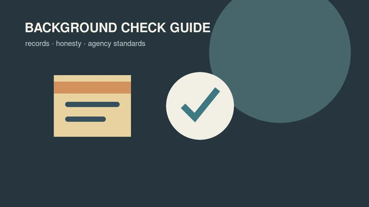 Illustrated police background check guide with records folder, checklist, and verification notes